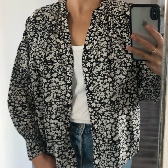 Apiece Apart Yerba Black and White Floral Button Up Cotton Blouse XS - Picture 3 of 10